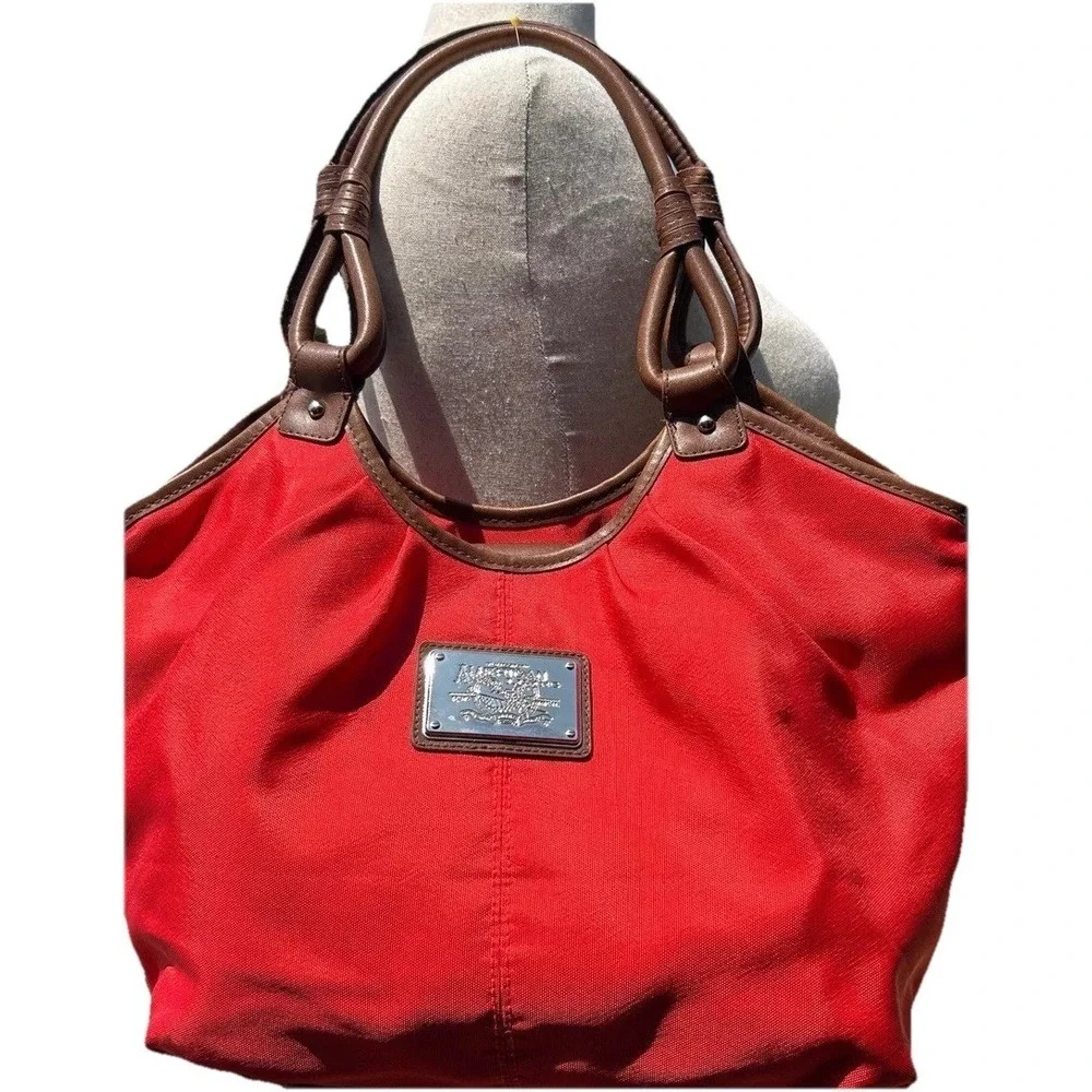 American Living Tote Bag Womens Large Red Canvas Faux Leather‎ Trim Americana